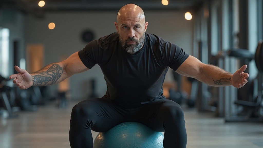Чоловік виконує вправи з гімнастичною кулею для зміцнення суглобів