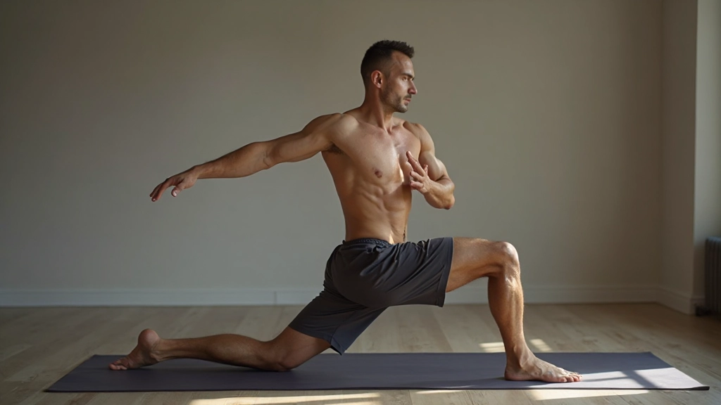 Чоловік робить вправи на гнучкість та рівновагу в йога студії